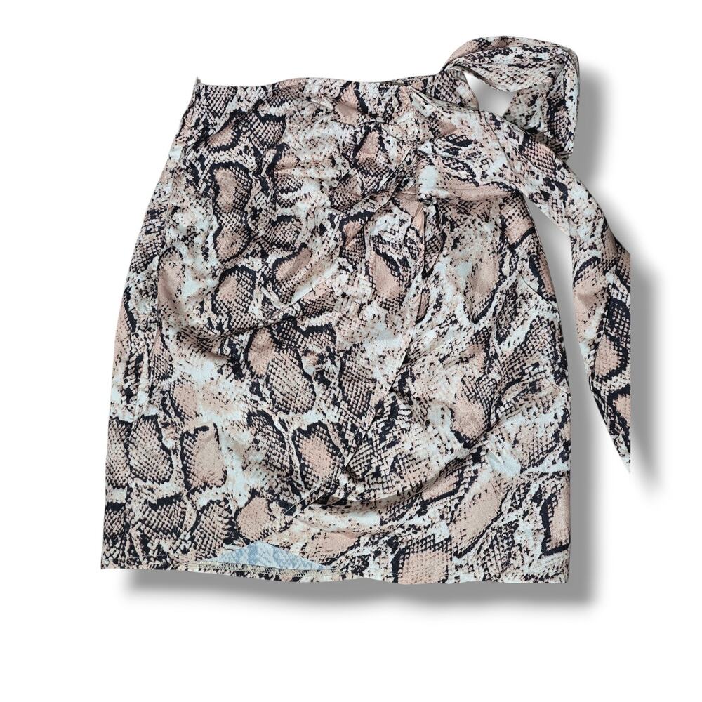 PrettyLittleThing Snakeskin Print Draped Tie Waist Mini Skirt Size 0